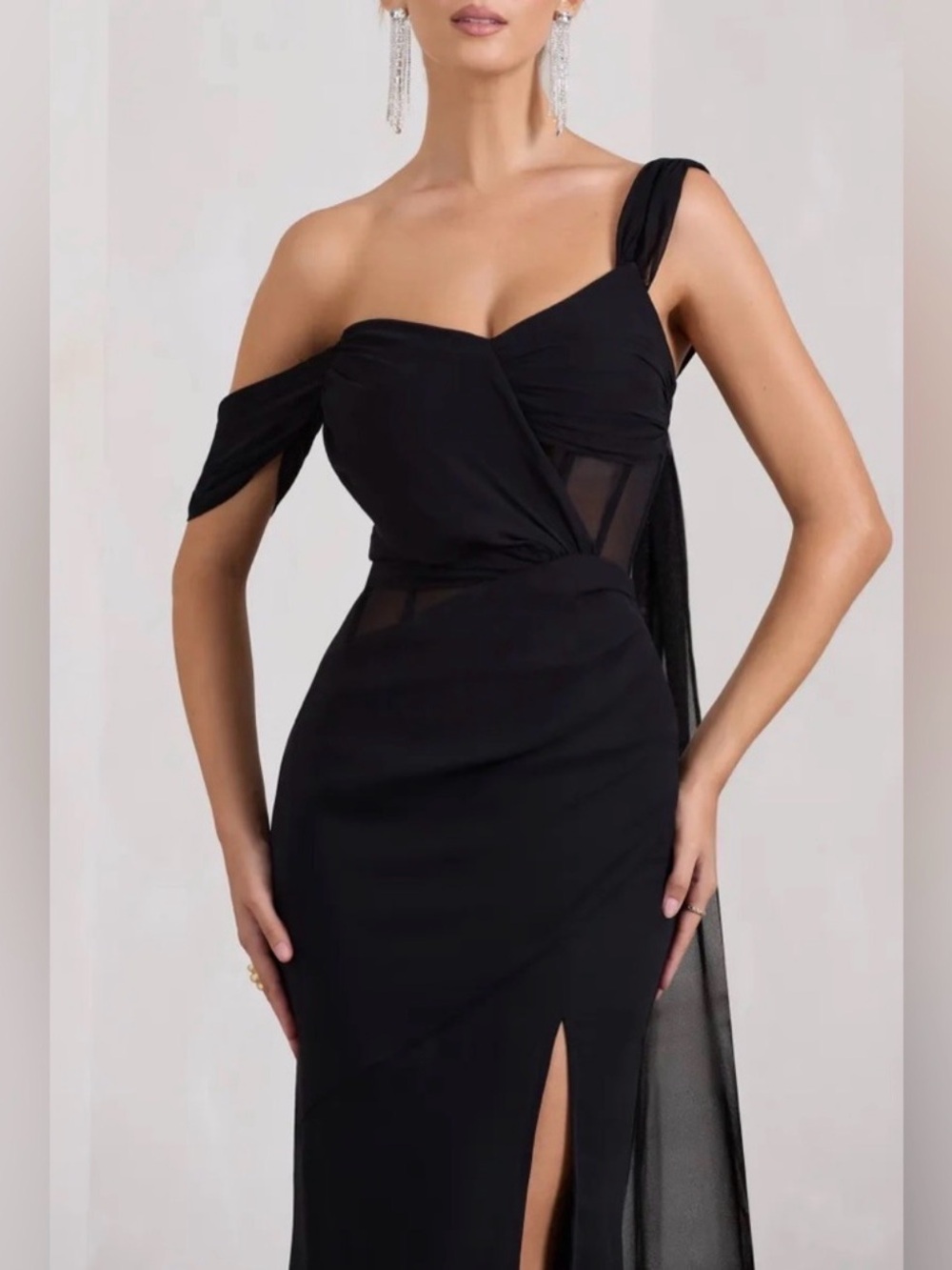 Club L London NWT Black One Shoulder Formal Gown Size 12 - Picture 2 of 9